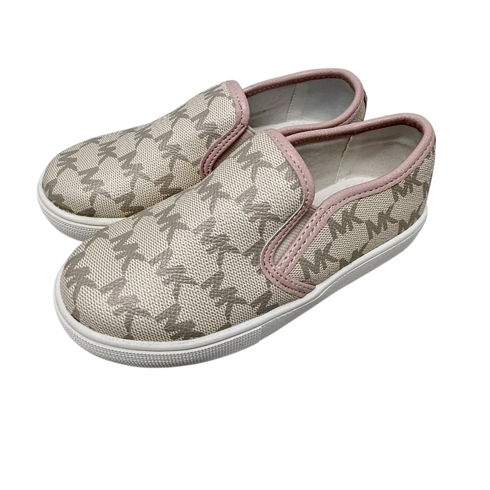 Michael Kors Kids Girls Monogram Slip On Sneakers Pink Cream MK Logo Size 10
